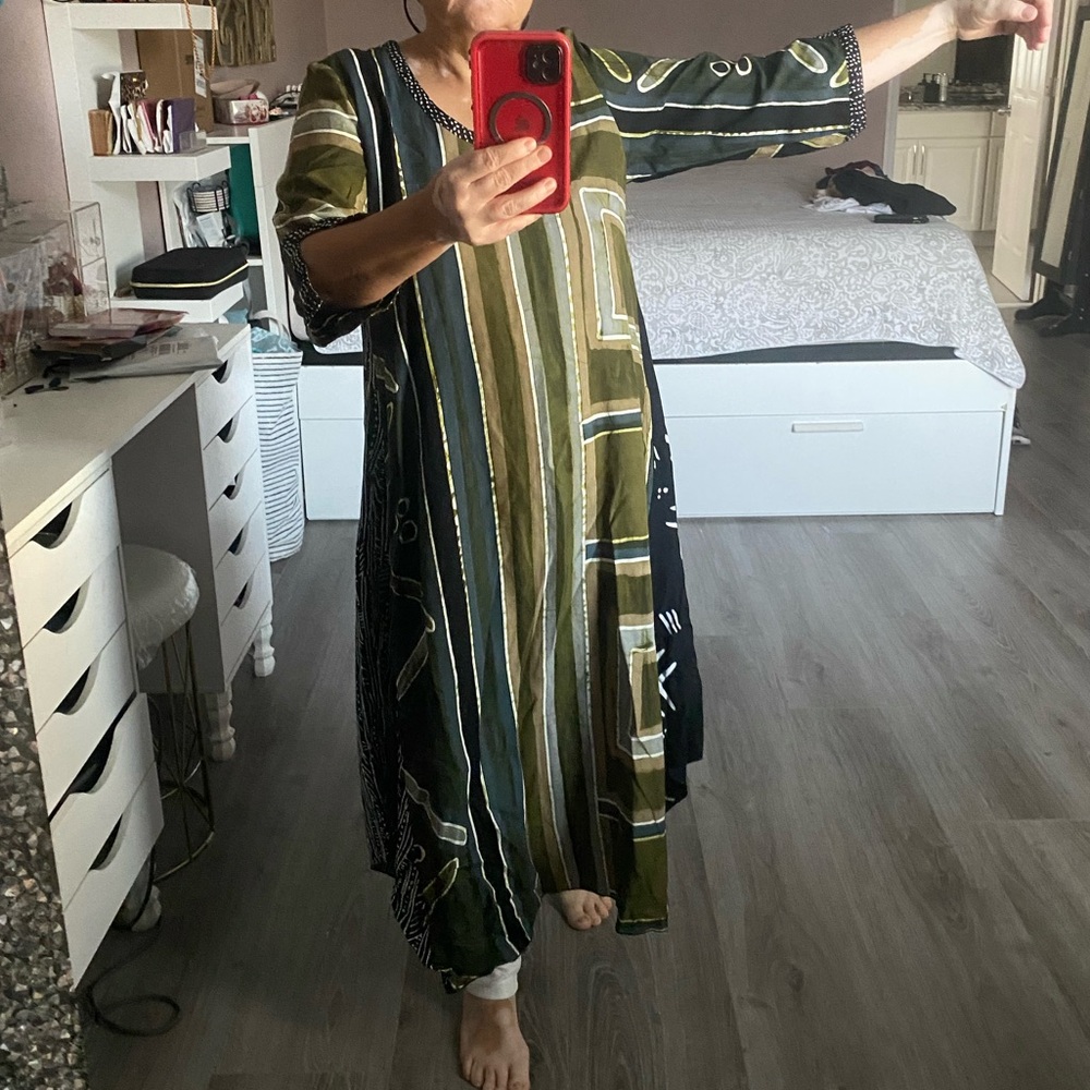 IGUANA Women Green/ Black Asymmetrical Print Tunic Dress | S